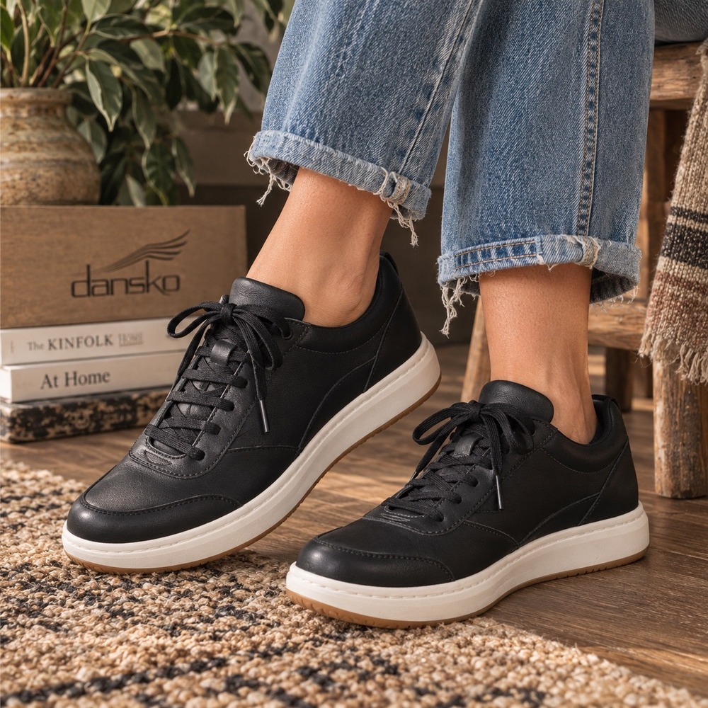 Dansko Balance Black Leather Sneakers Women's EU 36 Lace Up Comfort Shoes